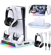 FASTSNAIL RGB Vertical Stand with Cooling Fan for PS5 Slim Console &amp; Charging Stand for PS Portal...
