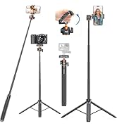 VRIG TP16 Camera Tripod, 55" Extendable Phone Selfie Stick Camera Tripod Stand with 2 in 1 Phone ...