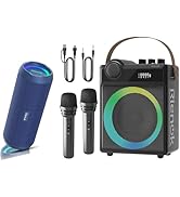 RIENOK Portable Bluetooth Speaker 30W Plus 100W Voice Amplifier with 2 Wireless Microphones