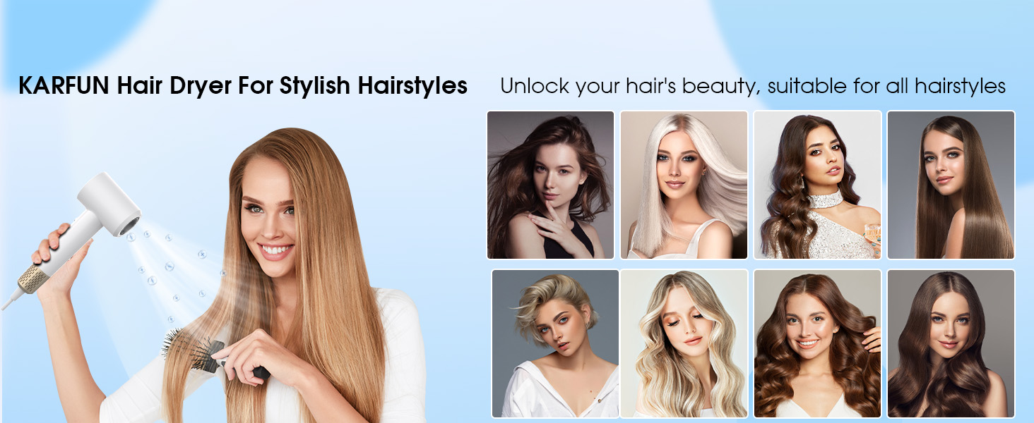 KARFUN Hair Dryer For Stylish Hairstyles 110000 RPM Hair Dryer, Plasma Hair Dryer High-Speed