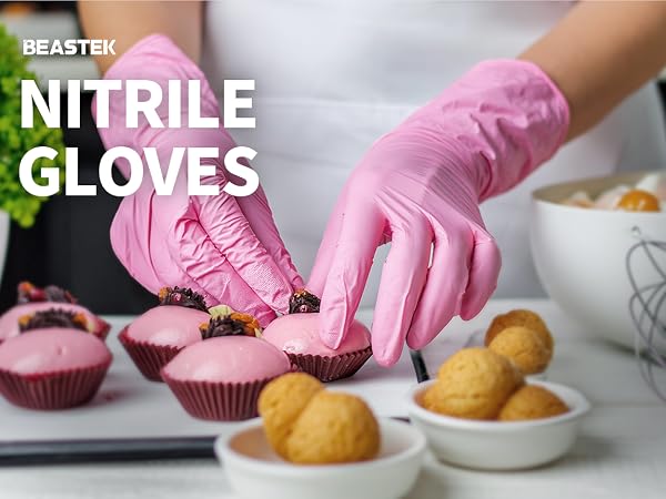 Beastek Pink nitrile gloves good for food handling food safe