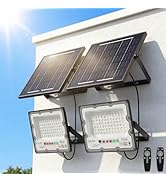 2-Pack 50W Solar Flood Light Outdoor Waterproof, 15000LM 6500K LED Street Light with Remote, Dusk...