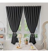 Jilron Magic Tape Stick on Curtains Blackout Curtains for Bedroom no Drillng Self Adhesive Curtai...