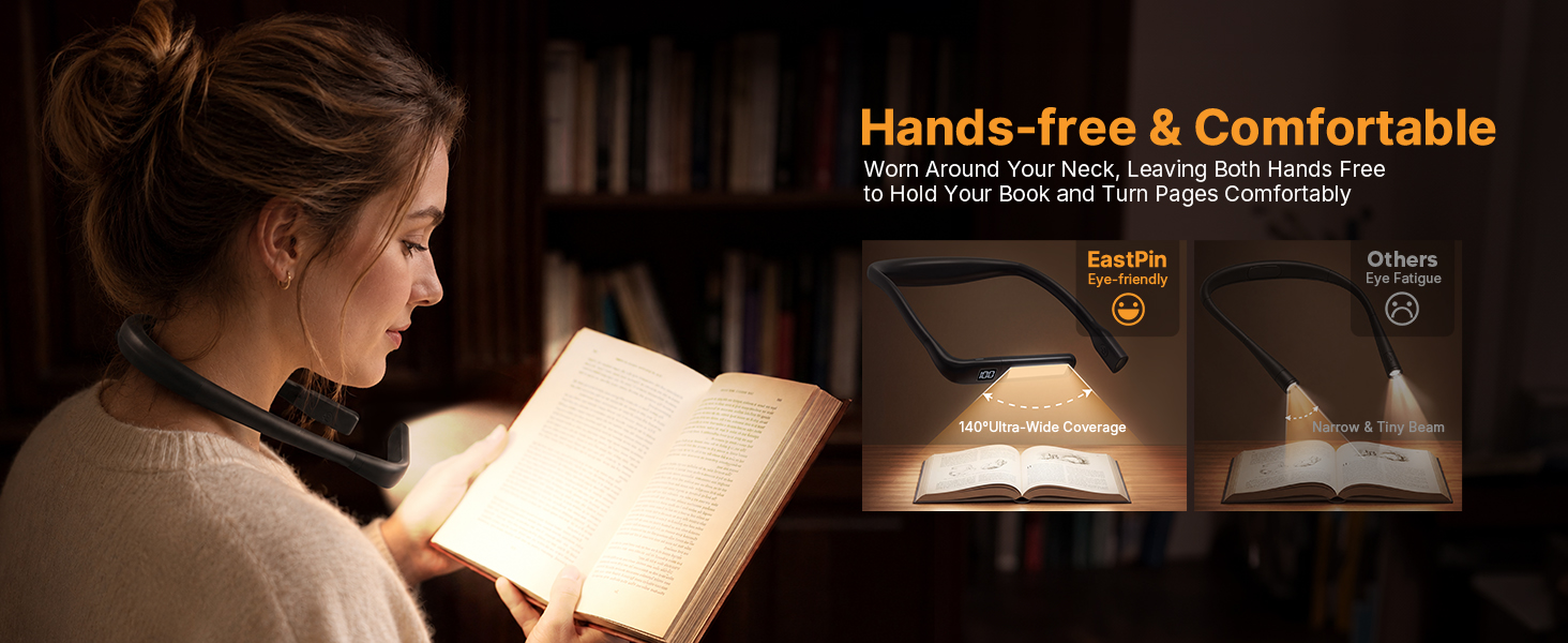 EastPin neck bedtime reading light features like warm amber 1600K color modes