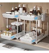 Sevenblue 2 Pack Double Sliding Under Sink Organizers and Storage, 2 Tier Under Bathroom Cabinet ...
