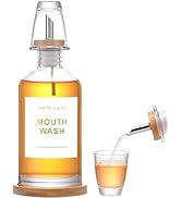 BONLONG 11.8OZ Glass Mouthwash Dispenser for Bathroom with Stainless Steel &amp; Bamboo Nozzle, Mouth...