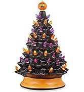 Casafield Hand-Painted Ceramic Halloween Tree, 15-Inch Pre-Lit Decoration with 128 Multi-Color Li...