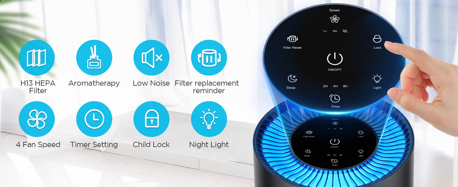 True HEPA Air Purifiers for home Large Room bedroom air purifier air cleaner filter pets