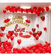 Adeyoo Anniversary Balloons Decorations,Happy Anniversary Banner,Red Heart Shaped Balloons,Large ...