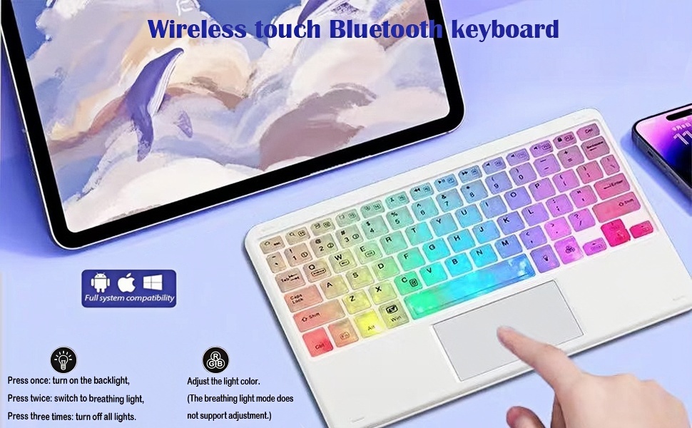 7-Color Backlit Ultra-Slim Transparent Bluetooth Keyboard with Built-in Touchpad and Mouse