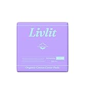 Livlit Super Long Overnight Pads Sanitary Pads, 100% Organic Cotton from Texas, Heavy Absorbency,...