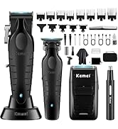 KEMEI Professional Hair Clippers for Men, Cordless Barber Clipper Beard Trimmer Foil Shaver Nose ...