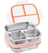 Alphatool 2 pcs Portable Stainless Steel Snack Containers for Kids - 3 Compartments Includes 10 o...