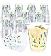 BROWNKNOT 100 Pcs Masters Golf Ball Party Plastic Cups Blue and Green Disposable Cup 12oz Clear L...