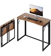 JOYMOOP 31.5" Folding Desk - Brown, No Assembly Small Foldable Desk for Home, Office, Wooden Top ...