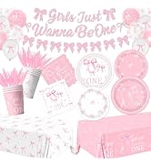 Pink Bow 1st Birthday Party Supplies Serve 25, Coquette Birthday Decorations Girls Just Wanna Be ...