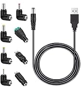 MEROM Universal 5V DC Power Cable, USB to DC 5.5x2.1mm Charging Cord Plug with 8 Connector Tips(5...