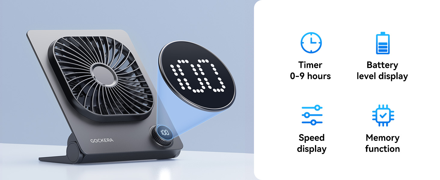 5000mAhRechargeable battery fan portable desk fan Digital display