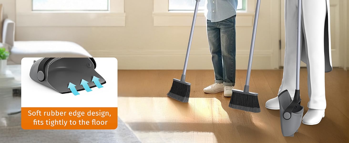 MR.SIGA Broom and Dustpan Set with Adjustable Long Handle