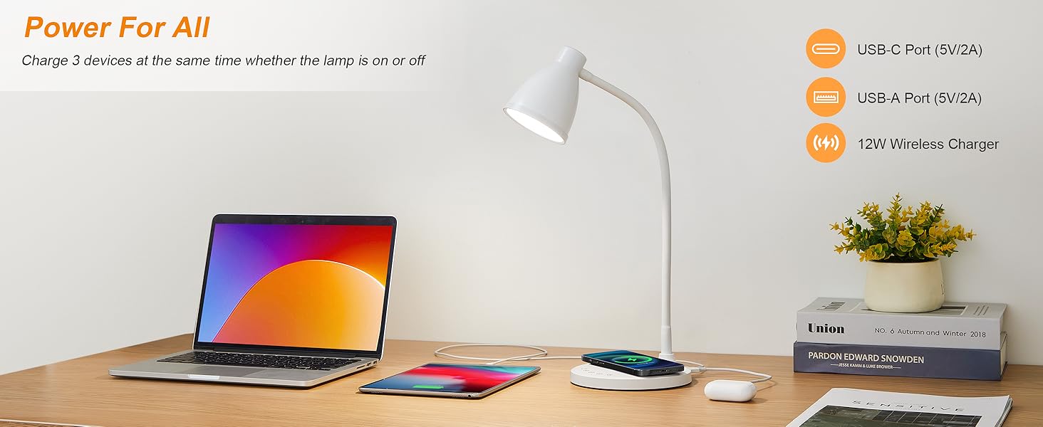 Desk Lamp for Home Office LED Desk Light USB Charging Ports Bedside Table Lamp for College Dorm Room