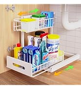 Under Sink Organizer,Pull Out Cabinet Organizer 2 Tier Slide Out Sink Shelf Cabinet Organizer and...