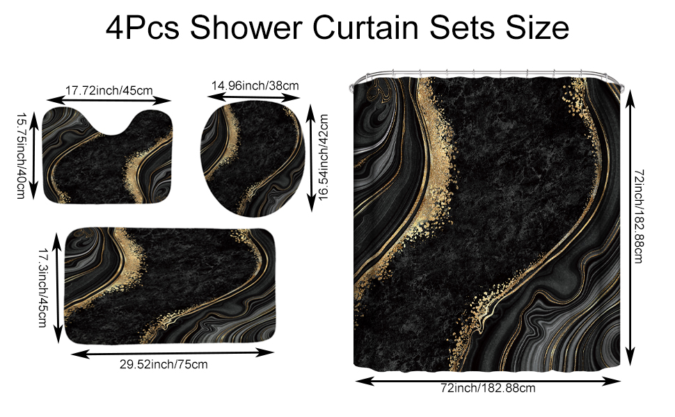 4Pcs Luxury Marble Shower Curtain Sets