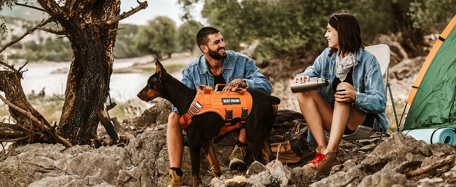 orange dog vest harness for camping