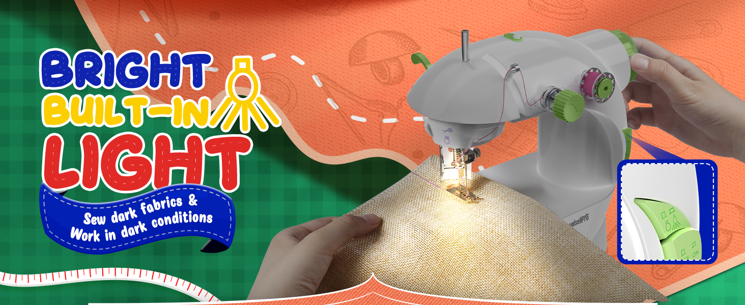 Built-in light provides a bright environment for sewing at night or working on dark-colored fabrics.