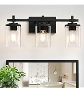 Spiglamm 3-Lights Bathroom Vanity Light Fixtures, Modern Black Vanity Lights Over Mirror with Cle...