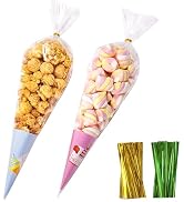 Cone Shaped Cellophane Treat Bags: 100 Pcs 8 x 14 inches Clear Cone Gift Bags Triangl Cello Bags ...