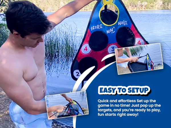 Setting up skipping toss game target board