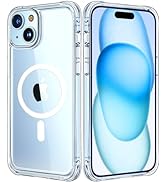 Mkeke Magnetic Designed for iPhone 15 Case Clear, Compatible with Magsafe, [Not Yellowing] [Milit...