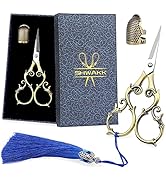 SHWAKK Embroidery Scissors 4.45in Ancient Cyan Gourd flower Scissors with Tassels and Thimble, Em...