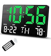 Hournor Digital Clock, Digital Wall Clock with Remote Control, LED Clock Large Display with Date ...