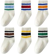 Wamvp Toddler Grip Socks with Non-Slip, Unisex Baby Retro Stripe Seamless Crew Ankle Cotton Socks...