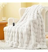 Amélie Home Heated Bubble Faux Fur Blanket Electric - 50"x60" Heating Blanket Throw 2/4/6/8 Hours...