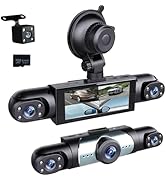360° Full View Dash Cam Front and Rear Inside, 4 Channel Dashcam 1080P Full HD Dash Camera for Ca...