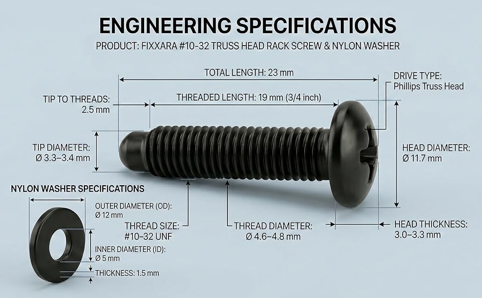 Dimensions, 10-32 UNF, Thread Length, Technical Diagram