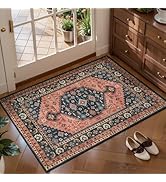 Tangsoo Vintage 2x3 Entry Rug,Small Washable Indoor Door Rug for Entryway,Red Blue Non-Slip Rubbe...