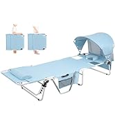 Minndudu Tanning Chair with Sun Canopy Face Hole, Heavy Duty Layout Folding Lounge Chair for Adul...