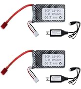 Tosiicop 7.4V 1000mAh Li-ion Battery - 2 Pack 2S 30C Batteries with Deans T Plug for RC Truck Bru...