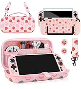 PAWDIARY Pink Strawberry Switch 2 Carrying Case Accessories Kit, Cute Switch 2 Travel Bag, Hard P...