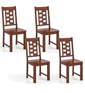 Giantex Wooden Dining Chairs Set of 4, Kitchen Chair w/Solid Rubber Wood Frame, High Hollowed Bac...