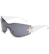 LIKSMU Rimless Y2K Sunglasses for Women Men Wrap Around Fashion Sunglasses Oversized Frameless Tr...