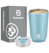 TSAKBAM Insulated Coffee Tumbler, 12 oz Leak Spill Proof Portable Stainless Steel Coffee Travel M...
