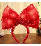 Uranian Light Up Big Bow Headbands Red Bow Headband LED Glitter Bowknot Hairbands Glowing Party B...