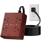 Brown Extension Cord 10Ft, Flat Plug Power Strip Surge Protector, 8 Outlets &amp; 4 USB Ports (2 USB ...
