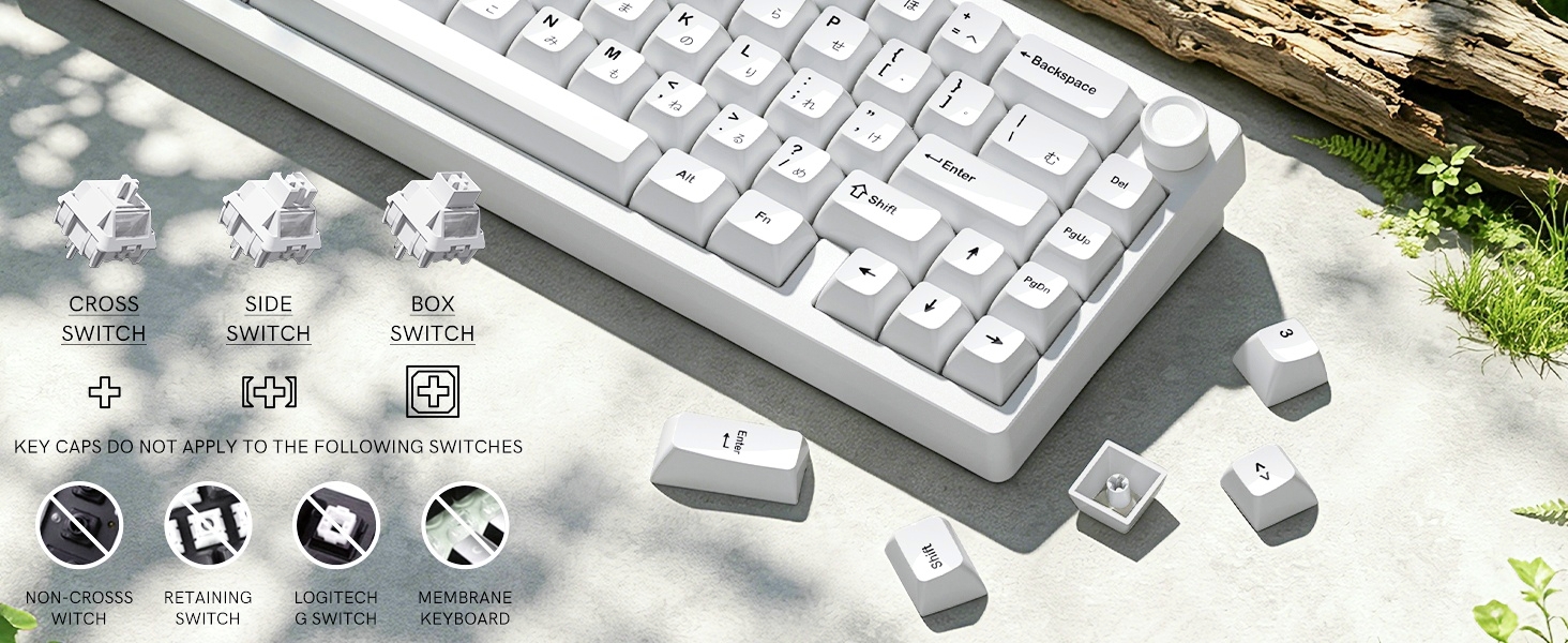 White Keycaps Ceramic Style PC Glossy Jelly Keycap for Mechanical Keyboard