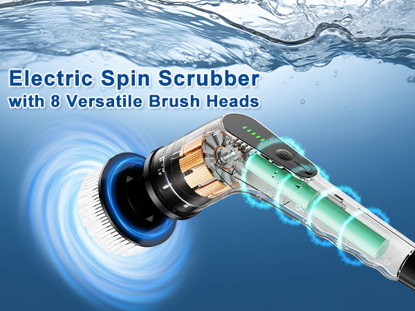 electric scrub brush with 8 versatile brush heads