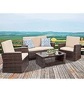 FDW Patio Furniture Sets 4 Piece Rattan Chair Patio Sofas Wicker Sectional Sofa Outdoor Conversat...